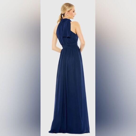 Mac Duggal 55035 High Neck Chiffon Gown NWT size 16 Navy Blue - Picture 2 of 6